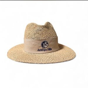 Antelope Straw Sun Hat with Beige Band and Navy Logo